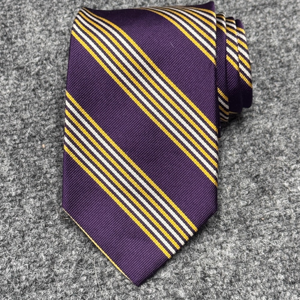 Ben Silver Silk Tie Mens OS Purple Gold Striped Regimental Preppy Ivy League